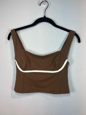 Monday Body Zion Tank Top Shirt Caramel Square Neck Cropped Lined Swim FLAW Larg